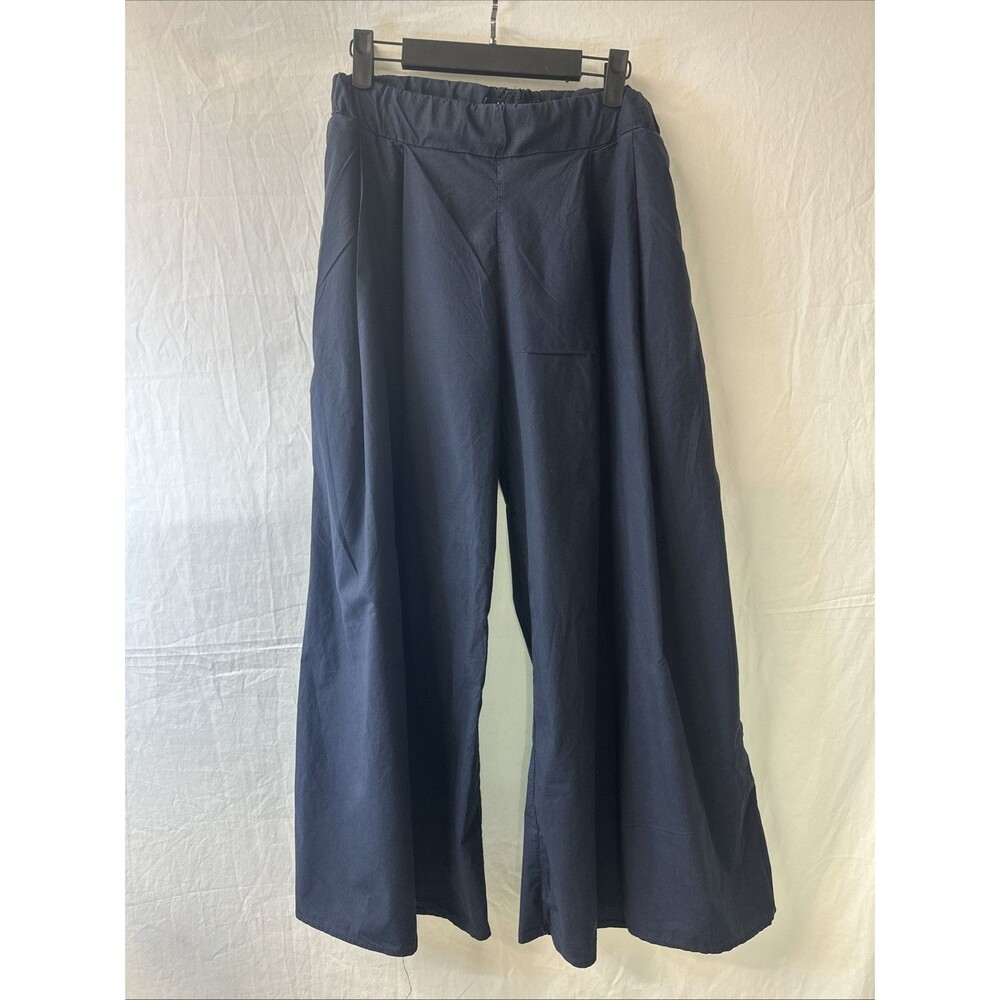 Labo.Art Navy Blue Poplin Wide Leg Pleated Trousers / Panta Dalla Clara